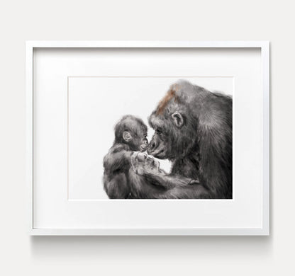 Baby Gorilla and Mom Art Print