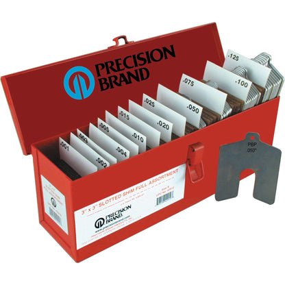 Slotted Shim Assortments, 3" L x 0.001"- 0.125" Thickness, 3" W, Stainless Steel