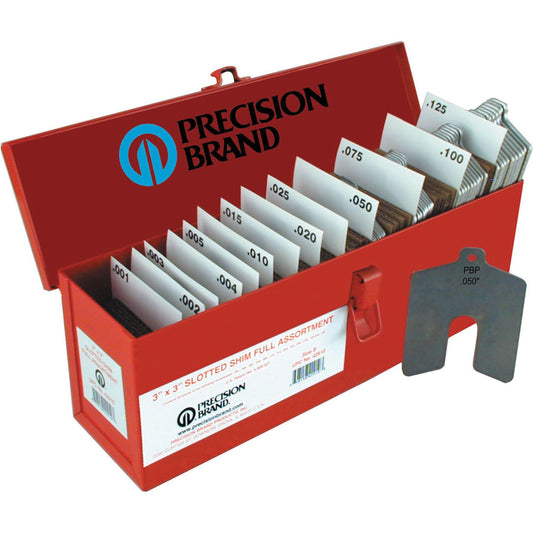 Slotted Shim Assortments, 4" L x 0.001"- 0.125" Thickness, 4" W, Stainless Steel
