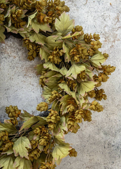 Green Hops Wreath with Fall Leaves