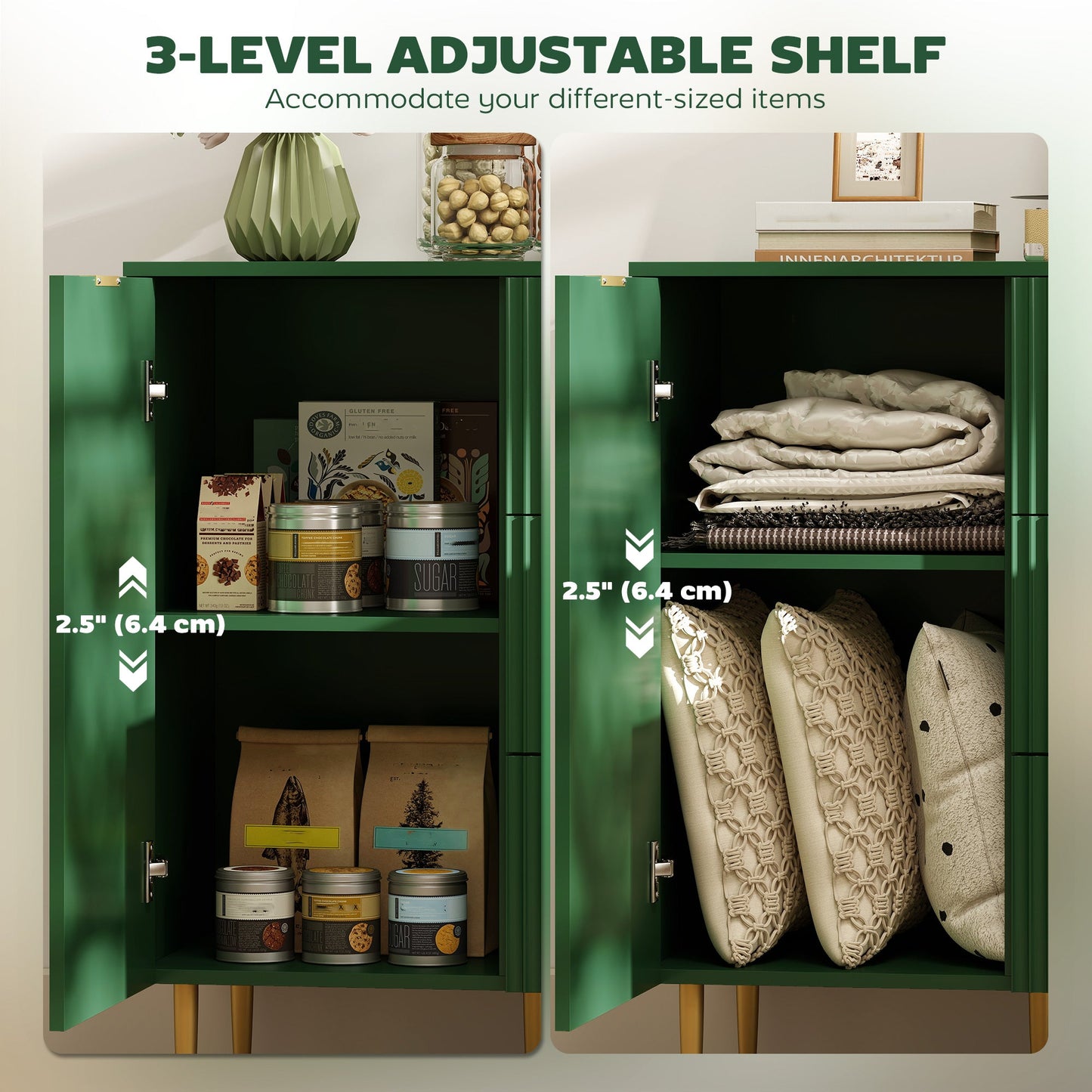 Ellis Modern Kitchen Buffet/Hallway Cabinet with 3 Drawers-Green