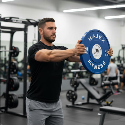 HAJEX Olympic Competition Steel Hub Bumper Plates Colored - 15, 25, 35, 45, 55 LB