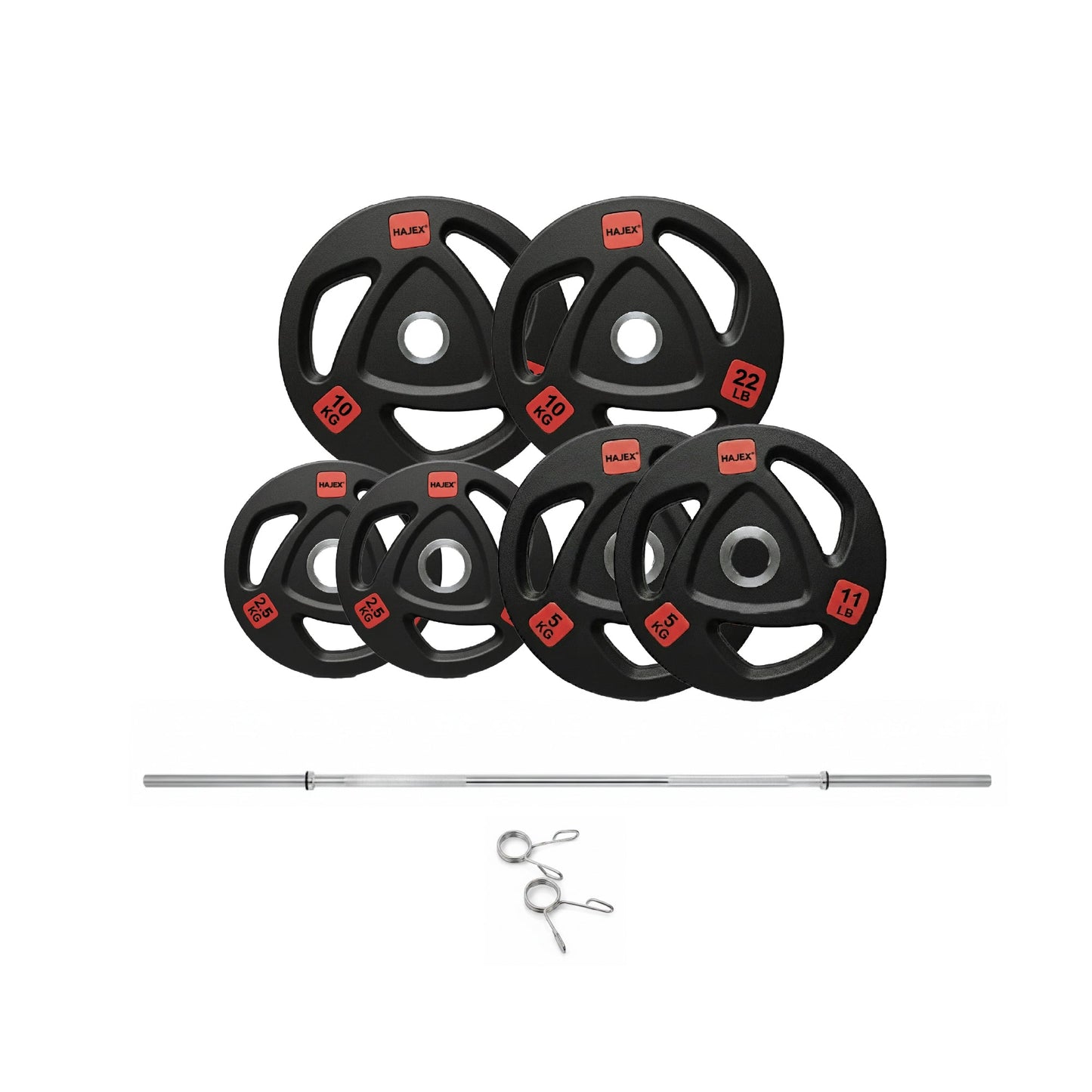 HAJEX Rubber Olympic Bumper Grip Weight Plates & Sets in LBs & KGs