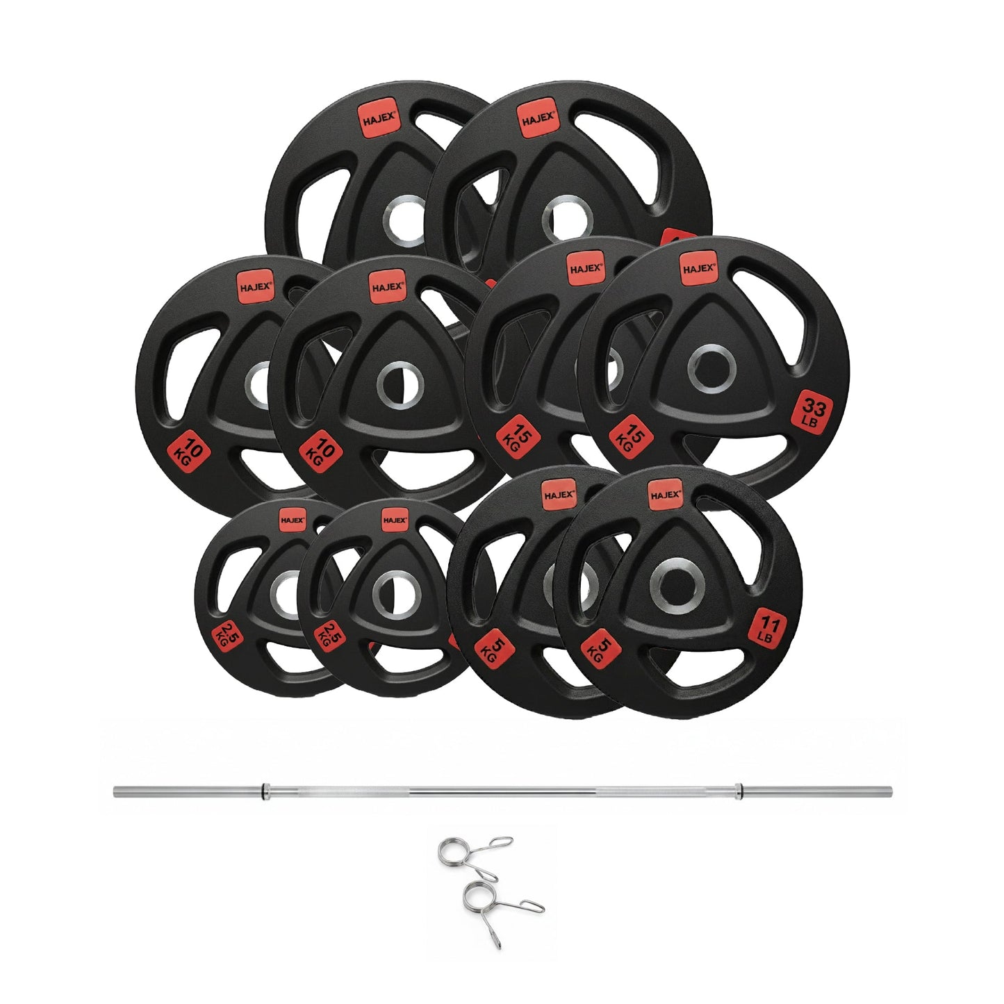 HAJEX Rubber Olympic Bumper Grip Weight Plates & Sets in LBs & KGs