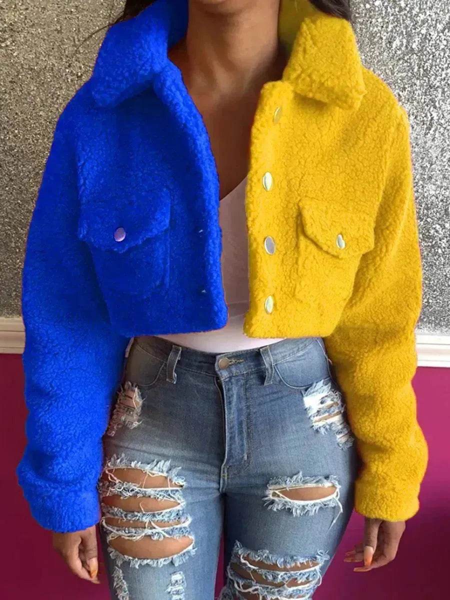 Manteau pour femme de style Harajuku avec surpiqûres et couleurs contrastées, coupe ajustée