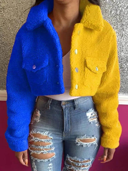 Manteau pour femme de style Harajuku avec surpiqûres et couleurs contrastées, coupe ajustée