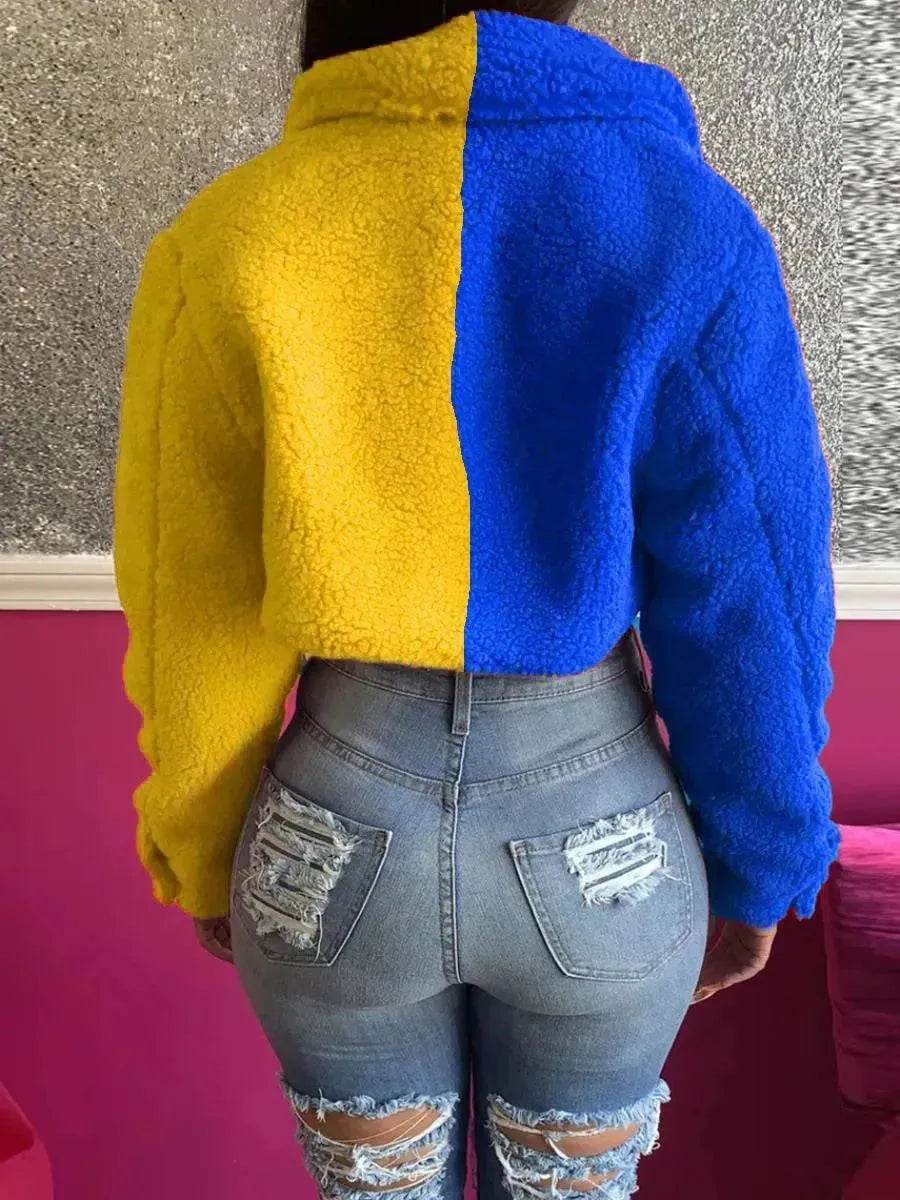 Manteau pour femme de style Harajuku avec surpiqûres et couleurs contrastées, coupe ajustée