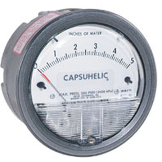 Capsuhelic® Differential Pressure Gauge, 5" , 0 - 2 psi, Panel Mount, Analogue