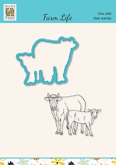 Nellies Choice Die & Stamp Set - Farm Life - Cow and Calf