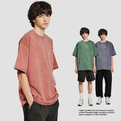Heavy Dirty Washed Old Loose Double Yarn Cotton Short Sleeve