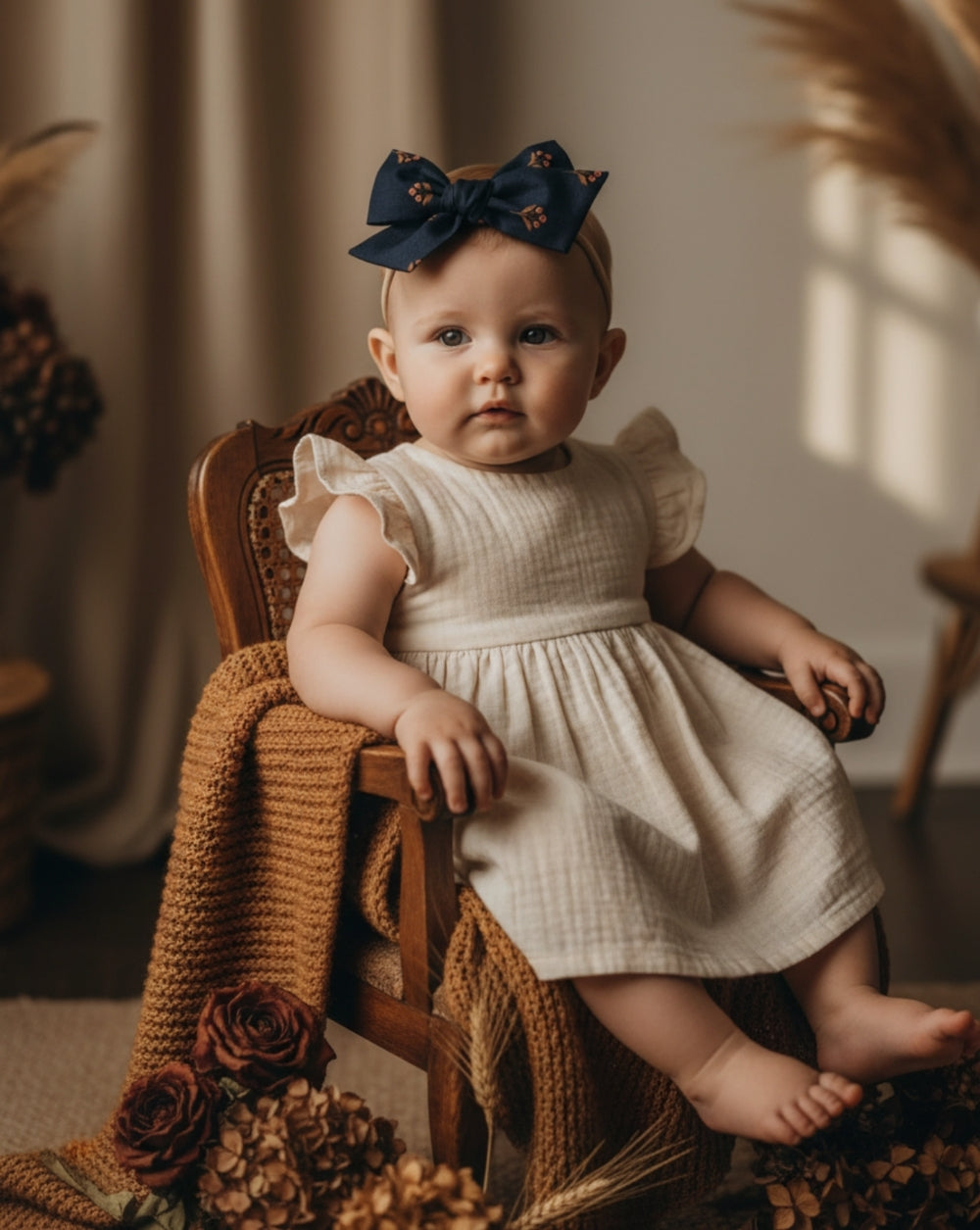 Navy Floral Oversize Bow