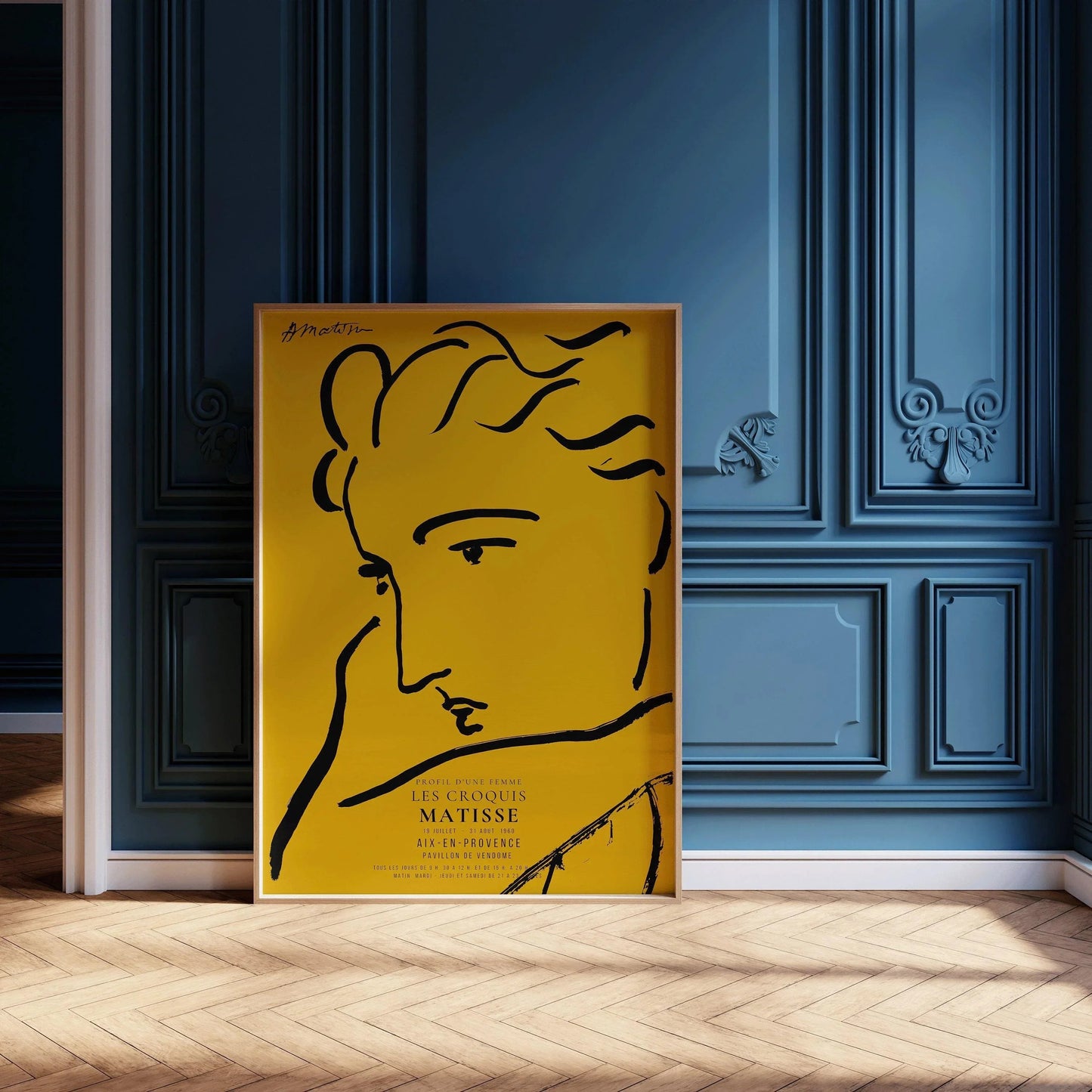 Henri Matisse, profil de femme, impression d'art : esquisse jaune et noire, giclée sur papier Hahnemühle