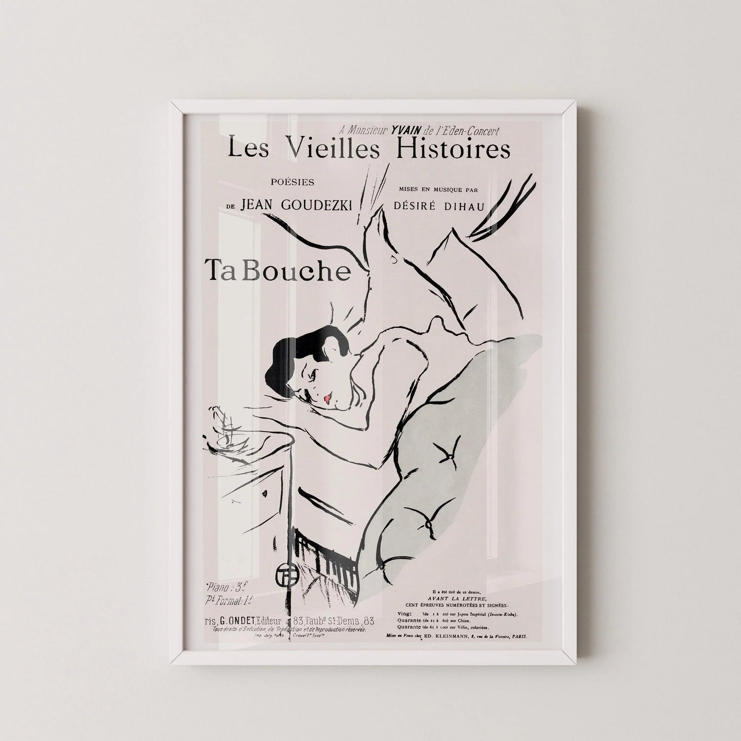 Henri Toulouse Lautrec - Ta Bouche | Affiche d'art neutre célèbre (disponible encadrée à la main ou non encadrée)