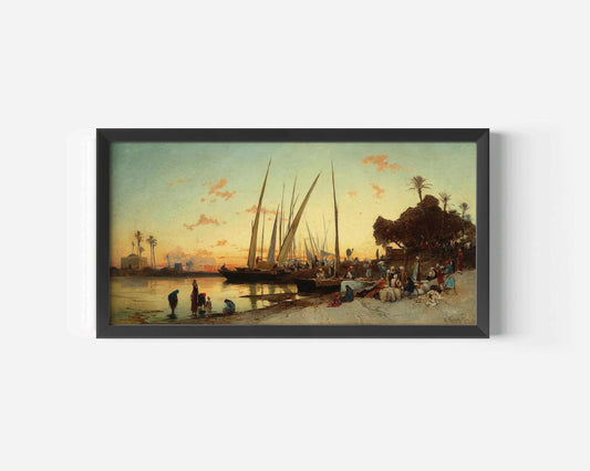 Corrodi - Feluccas on the Nile: Vintage Orientalist Art Print (2x1)