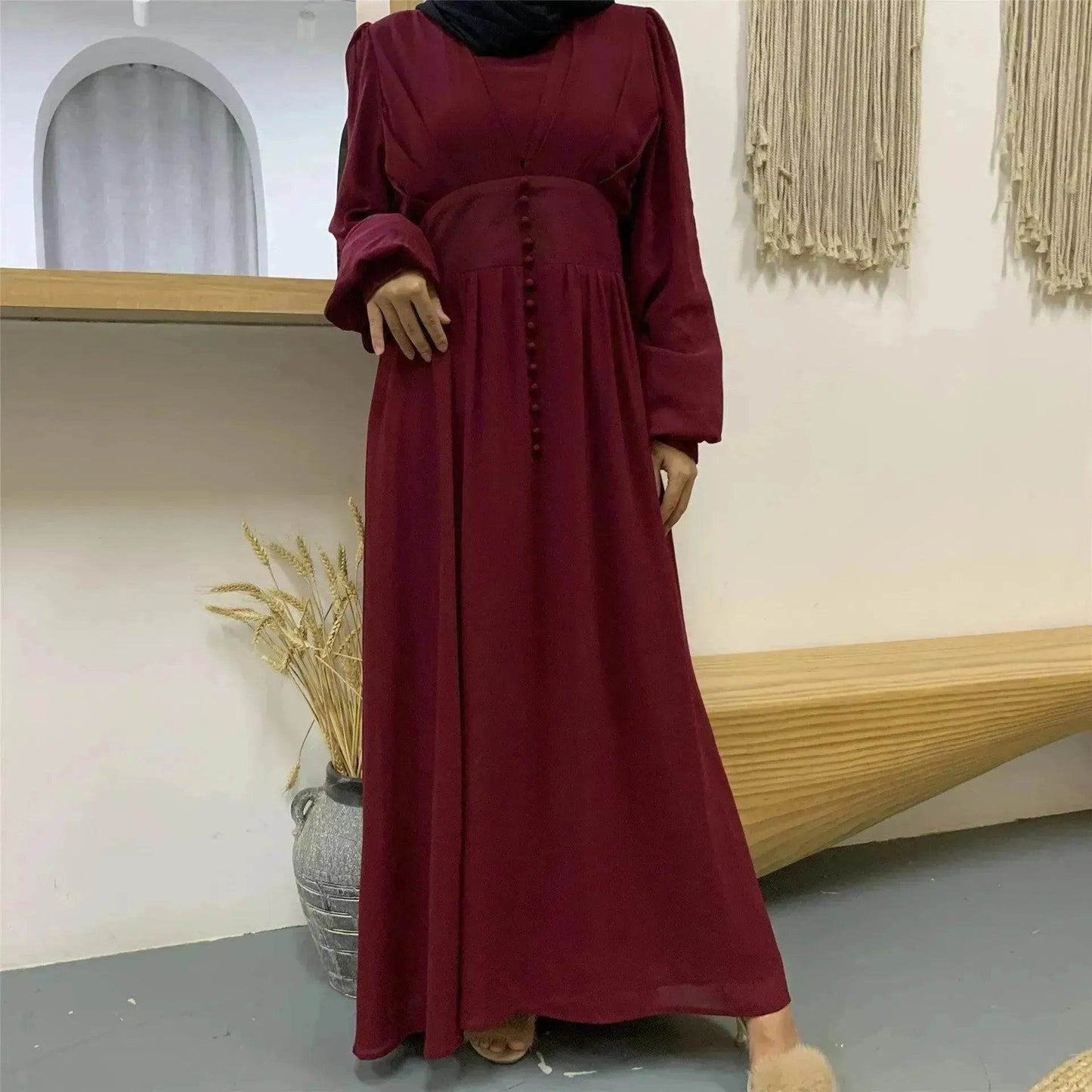 Robe Abaya simple, élégante et à la mode en double mousseline haute densité pour femmes arabes de Dubaï, de Turquie et du Moyen-Orient.