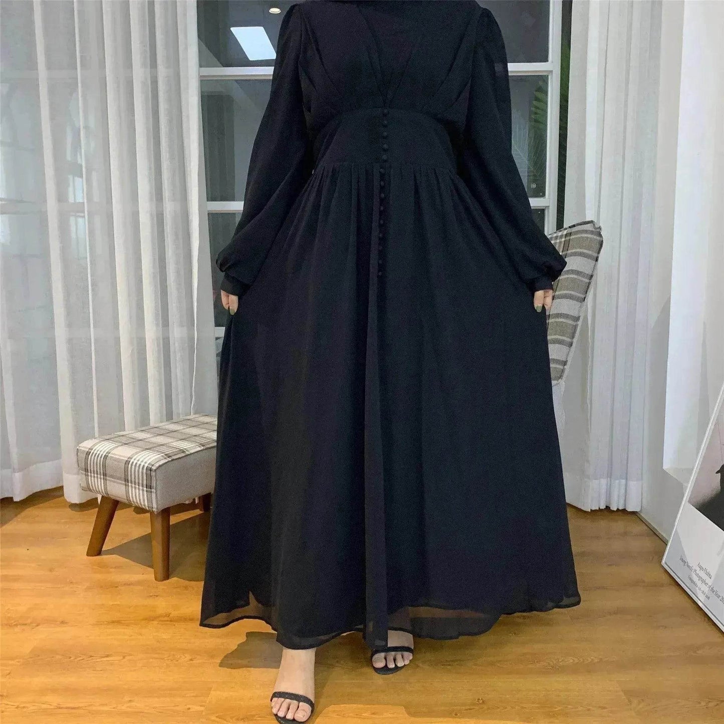 Robe Abaya simple, élégante et à la mode en double mousseline haute densité pour femmes arabes de Dubaï, de Turquie et du Moyen-Orient.