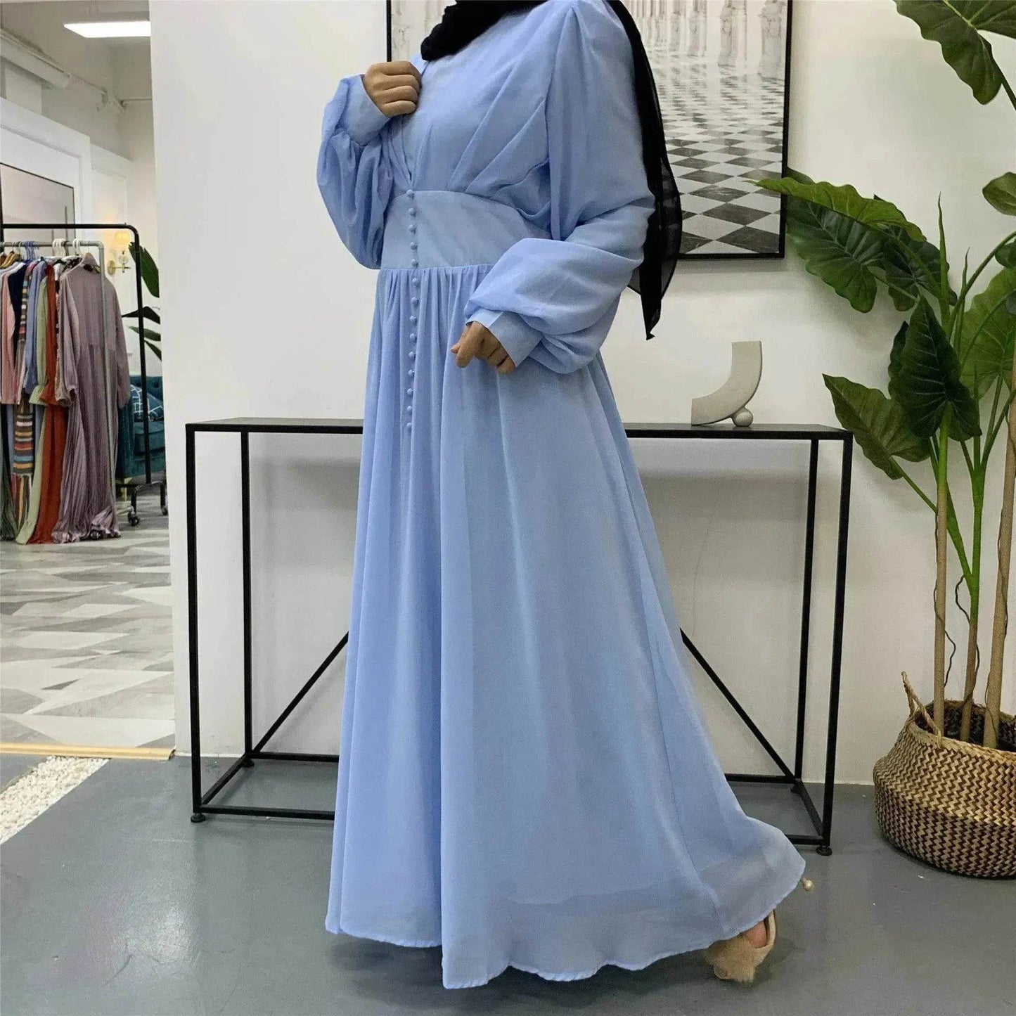 Robe Abaya simple, élégante et à la mode en double mousseline haute densité pour femmes arabes de Dubaï, de Turquie et du Moyen-Orient.