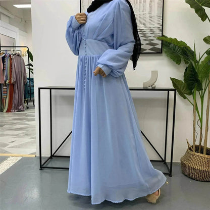 Robe Abaya simple, élégante et à la mode en double mousseline haute densité pour femmes arabes de Dubaï, de Turquie et du Moyen-Orient.