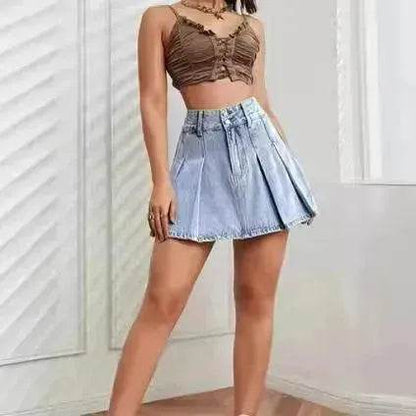 High Waist A- Line Pleated Skirt Casual All-match Retro
