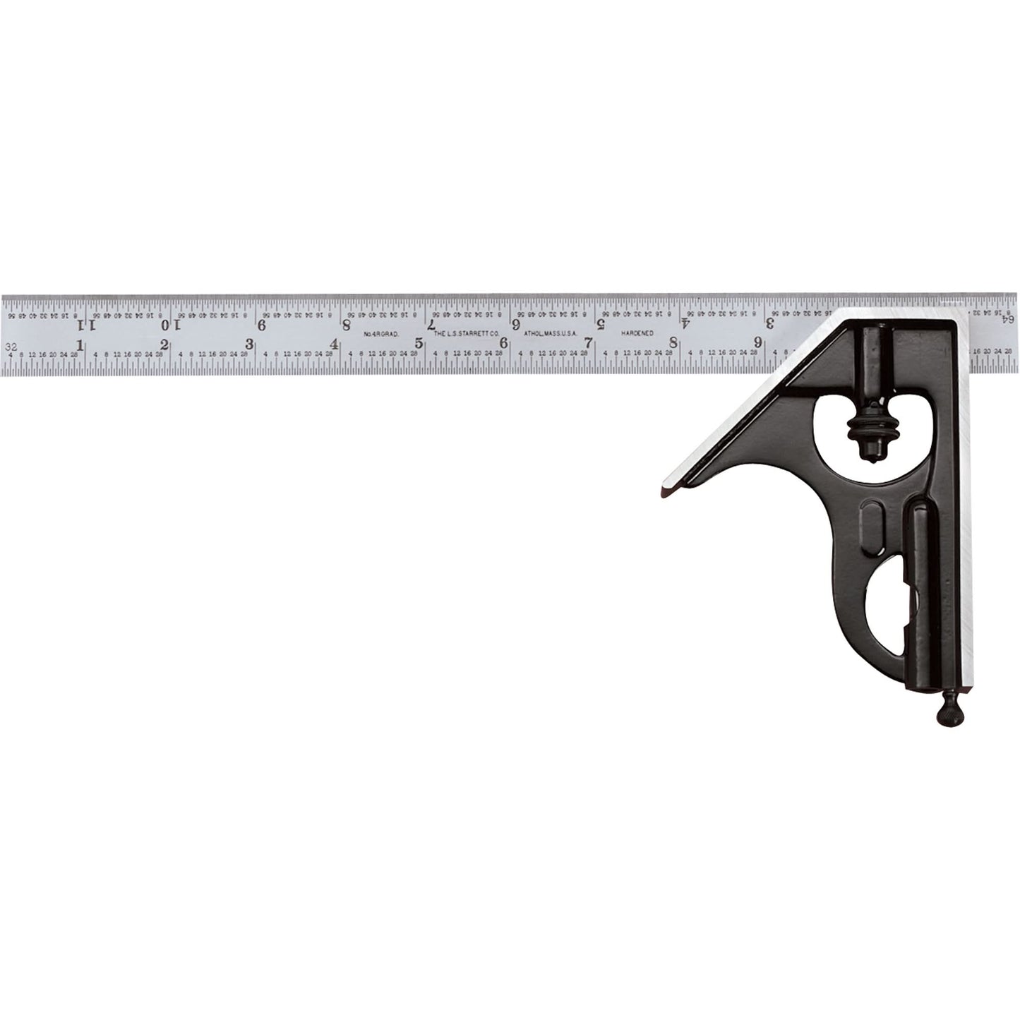 Combination Squares with Square Head - No. 33H Series with Forged & Hardened Steel Heads, 4" L, 1/64" Graduations, Steel, Satin