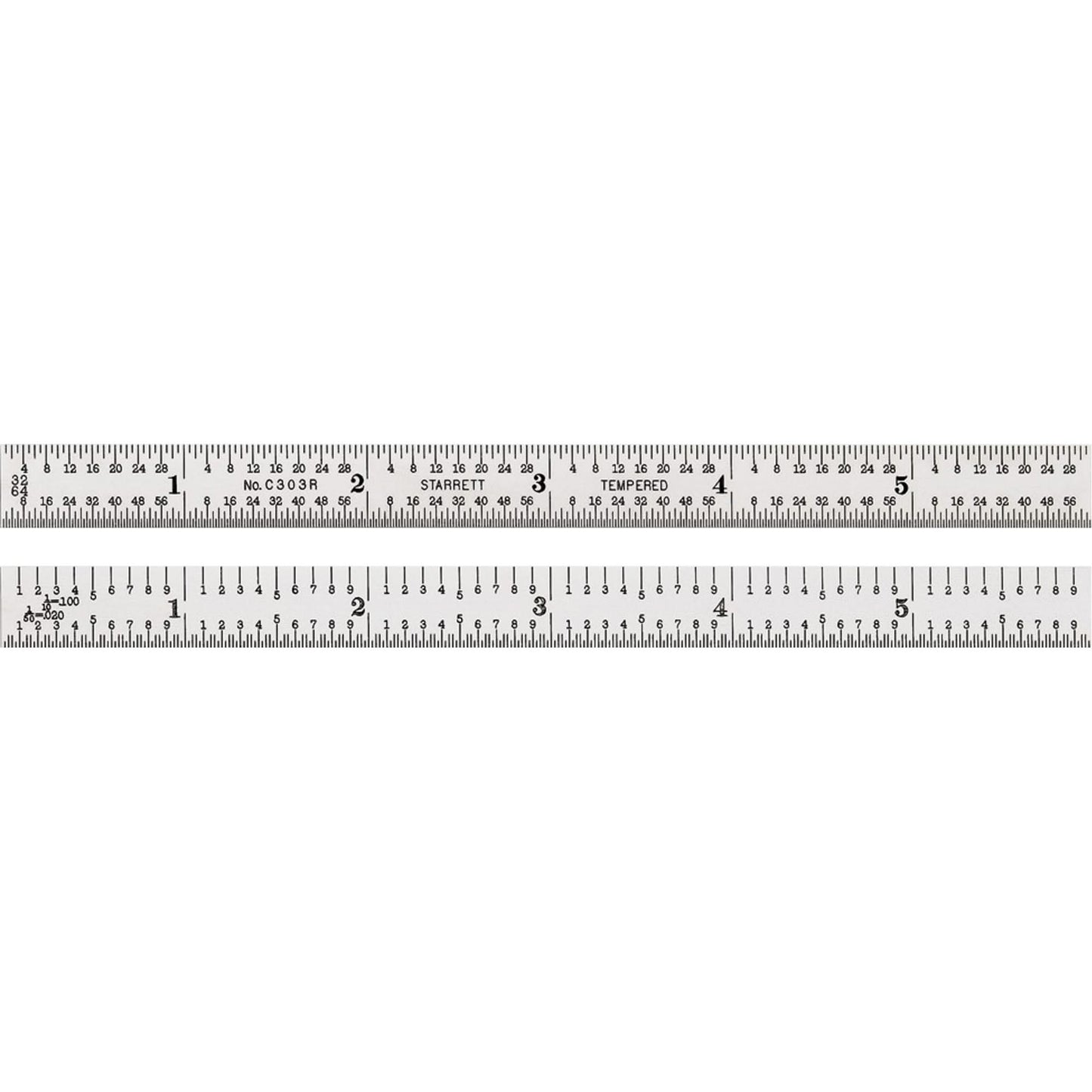 Full-Flexible Rule, 6" L, Steel, 1/32"/1/64"/1/10"/1/50" Graduations