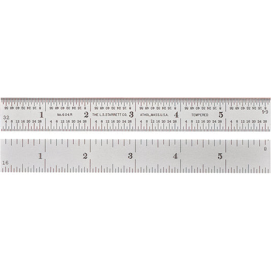 Full-Flexible Rule, 24" L, Steel, 1/8"/1/16"/1/32"/1/64" Graduations