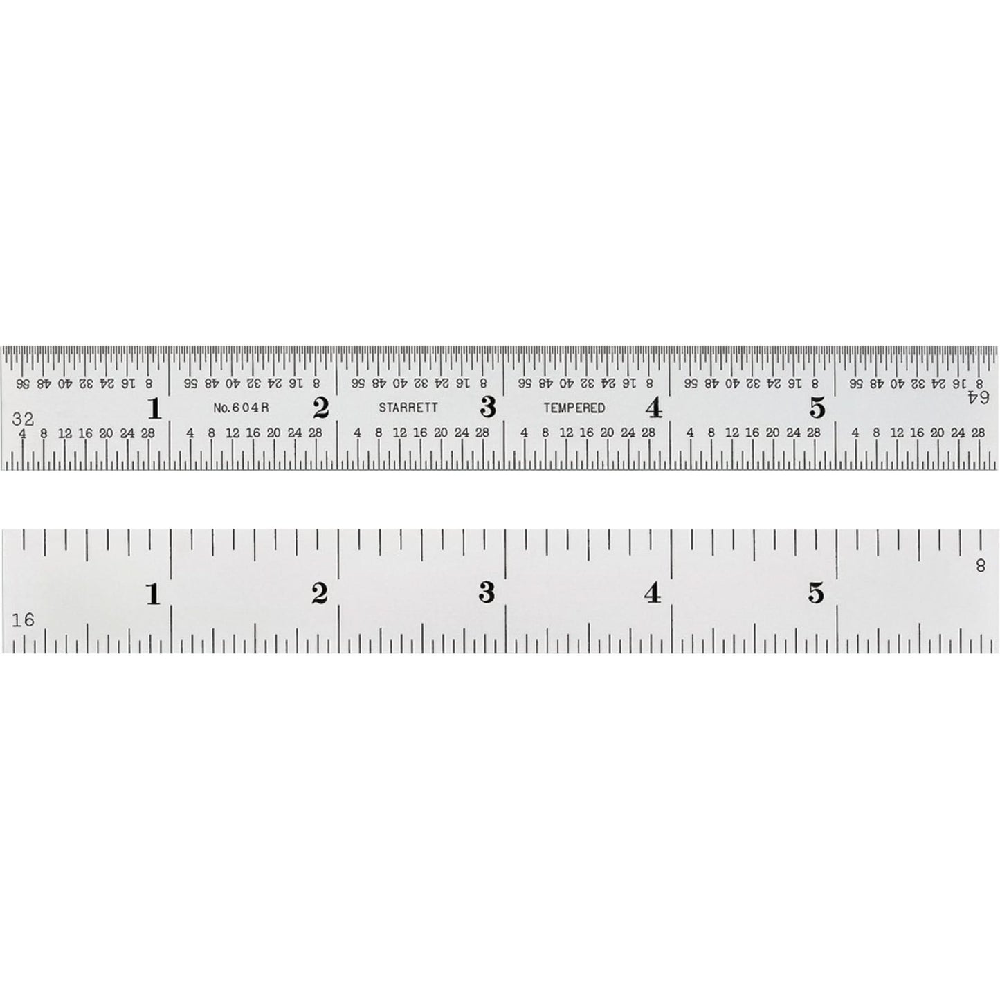 Spring-Tempered Rule, 6" L, Steel, 1/8"/1/16"/1/32"/1/64" Graduations