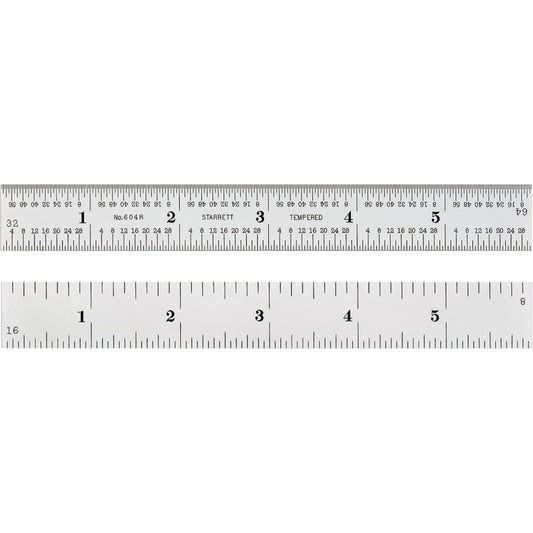 Spring-Tempered Rule, 6" L, Steel, 1/8"/1/16"/1/32"/1/64" Graduations
