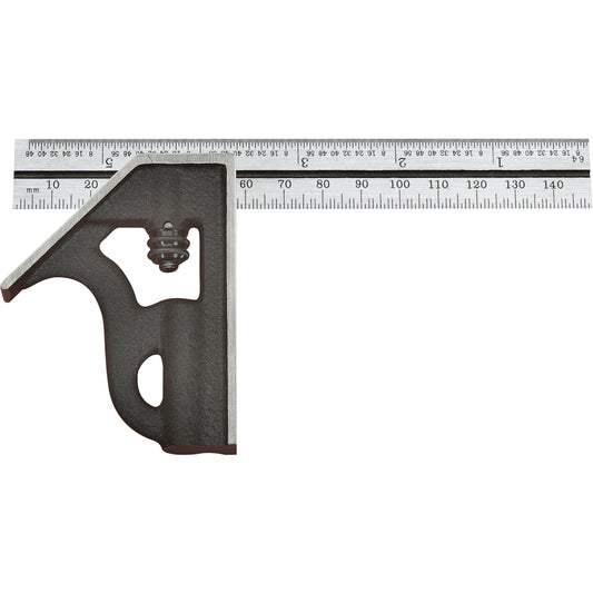 Student Combination Squares, 150 mm L, 0.5 mm Graduations, Steel, Plain