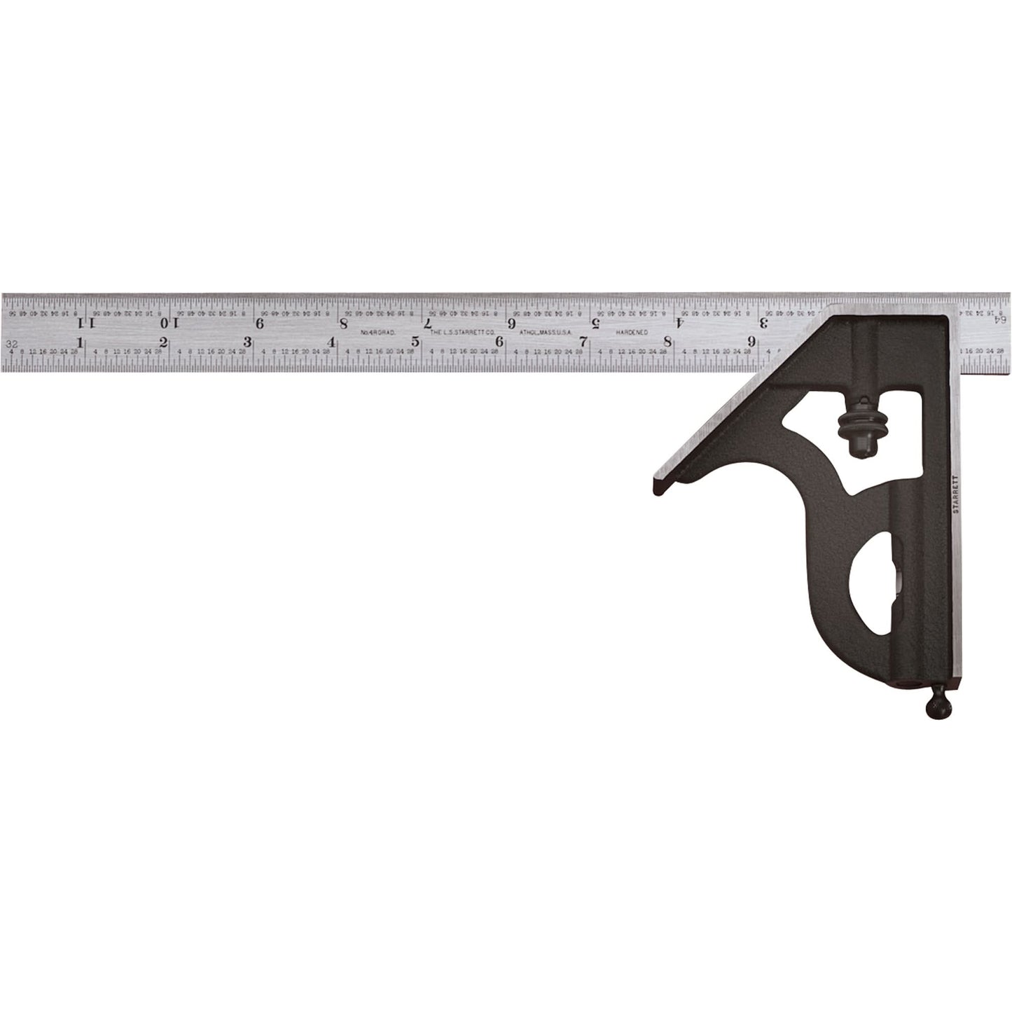 Combination Squares with Square Head - No. 11H Series with Cast Iron Heads, 4" L, 1/64" Graduations, Steel, Satin