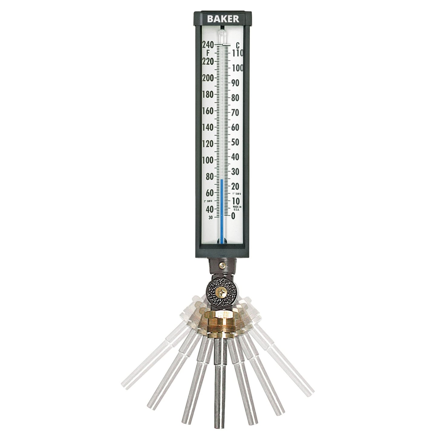 Variable Angle Industrial Thermometers, Contact, Analogue, 30-240°F (-2-114°C)