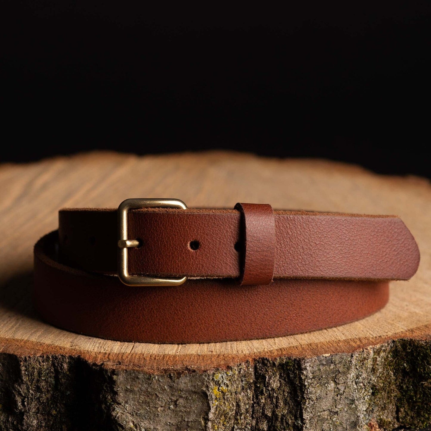 Kyomi- Cognac 100% Premium Leather Belt- Made in Canada