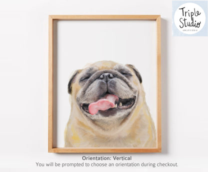 Happy Pug Watercolor Painting