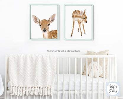 Forest Fawn Art Print - Boho Watercolor Painting for Nursery Room