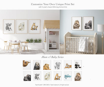Panda Mom and Cub Art Print