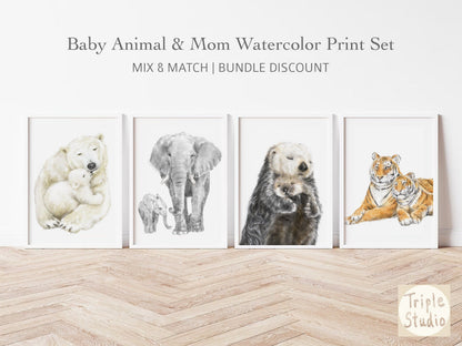 Baby Sea Otter and Mom Wall Art Print