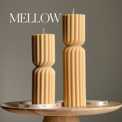 Small Ribbed Hourglass Pillar Candle: Sculptural Soy Wax Candle