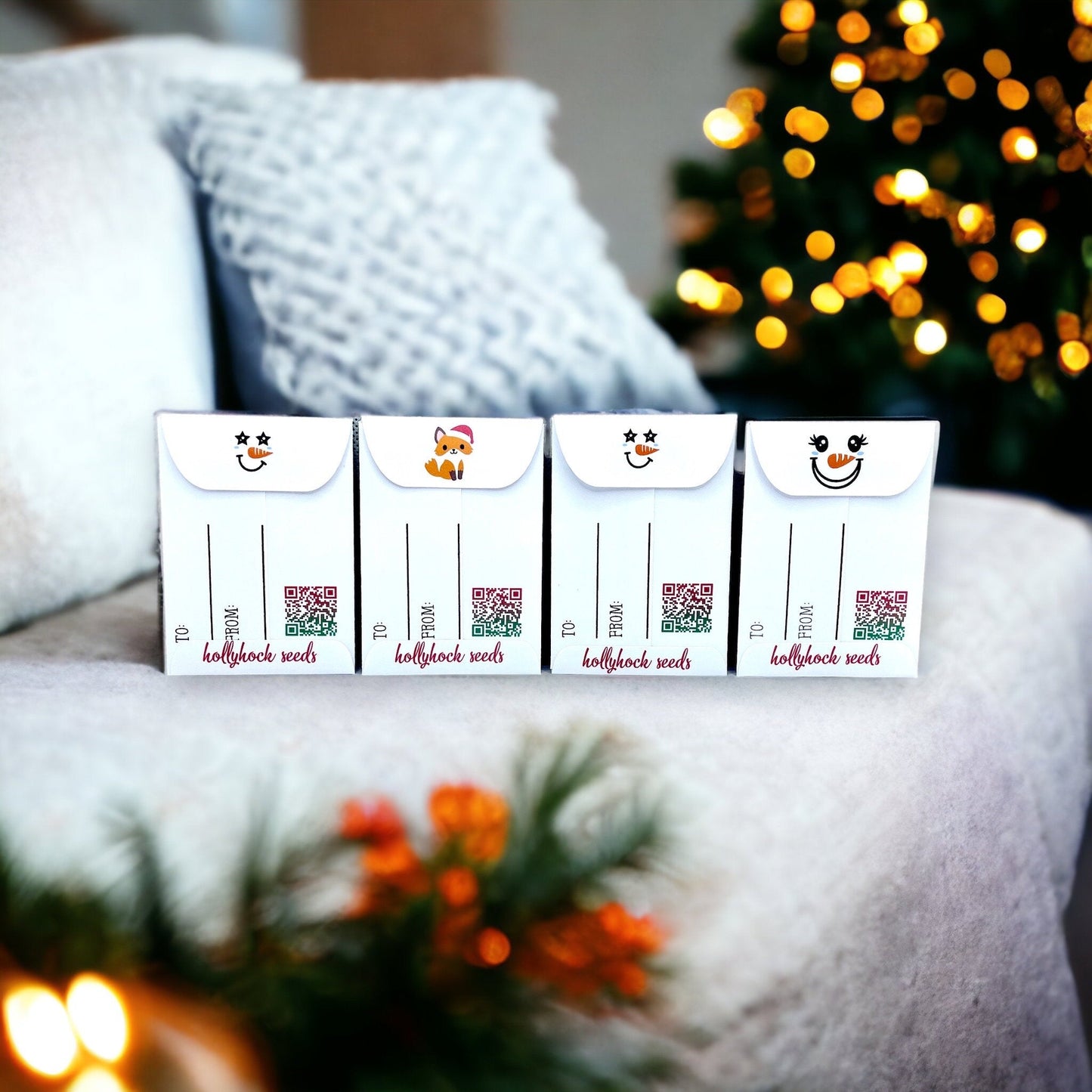 Seed Packages - Christmas - Whimsical Wish Seeds - Ornament or Gift Tag - Includes 10 Packs of hollyhock seeds
