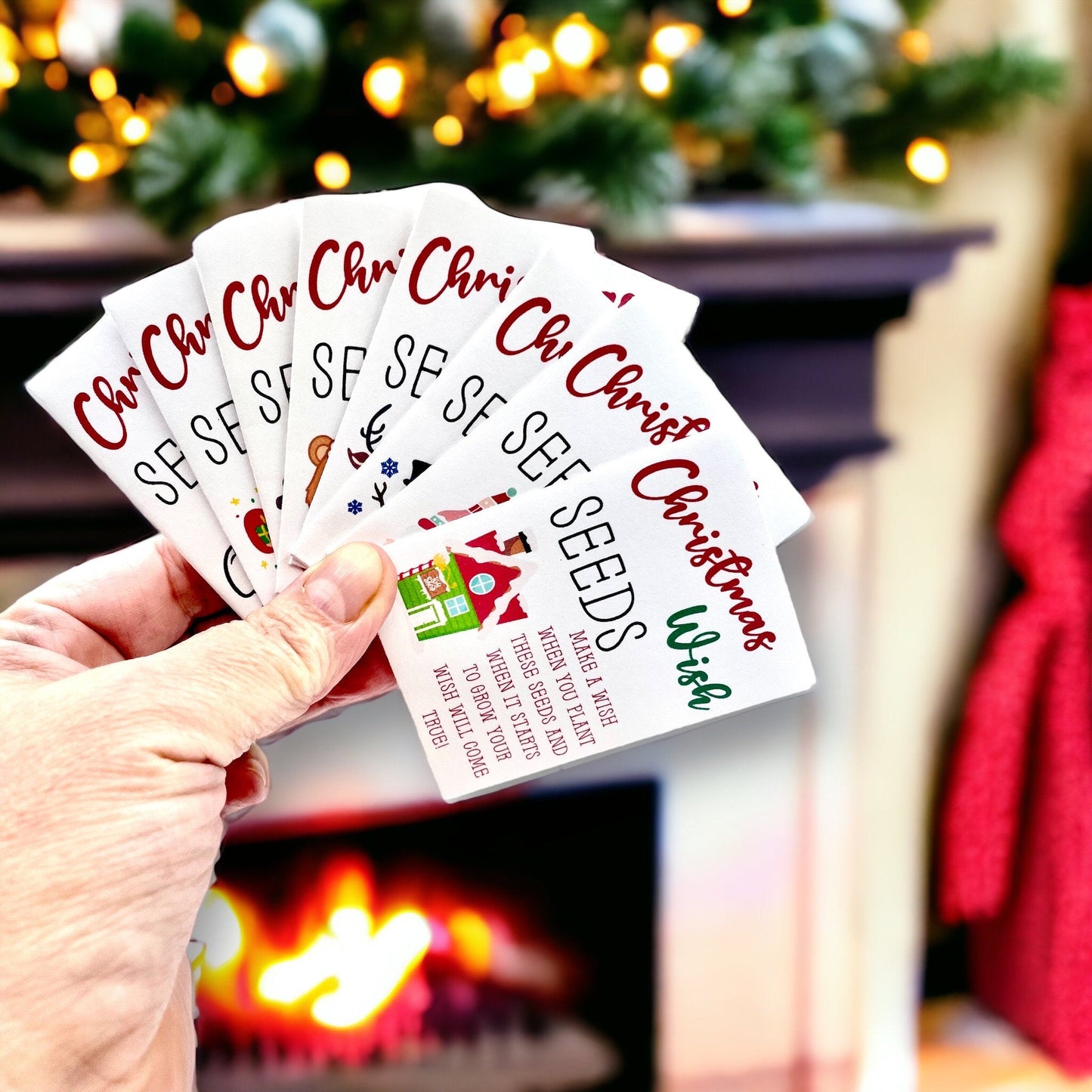 Seed Packages - Christmas - Whimsical Wish Seeds - Ornament or Gift Tag - Includes 10 Packs of hollyhock seeds