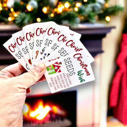 Seed Packages - Christmas - Whimsical Wish Seeds - Ornament or Gift Tag - Includes 10 Packs of hollyhock seeds