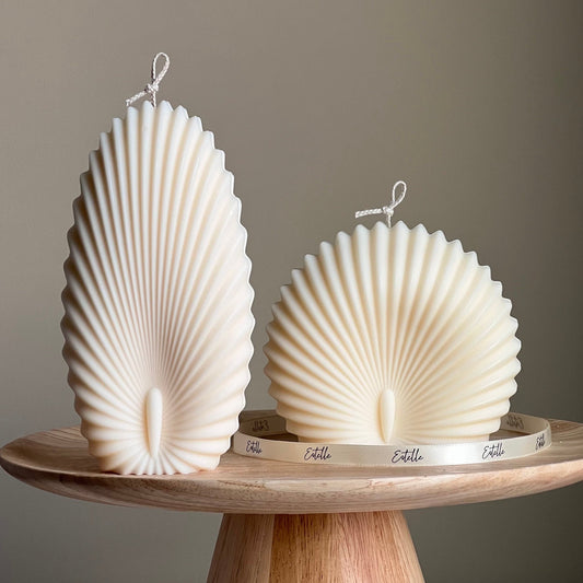 Duo de bougies coquillages : Bougies décoratives en forme de coquille de palourde en cire de soja