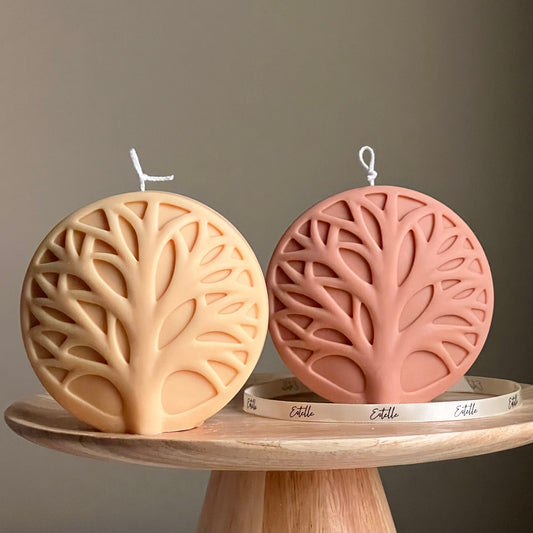Bougie Pilier Ronde Médaillon Arbre Fait Main | Bougie Décorative