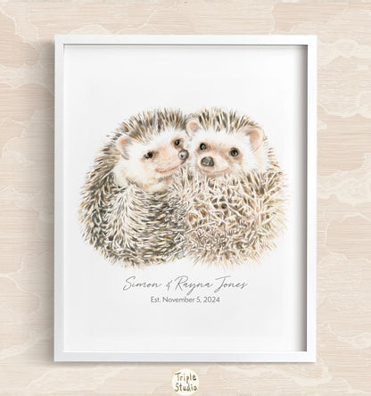 Personalized Hedgehogs Art Print: Custom Romantic Anniversary Gift for Wif