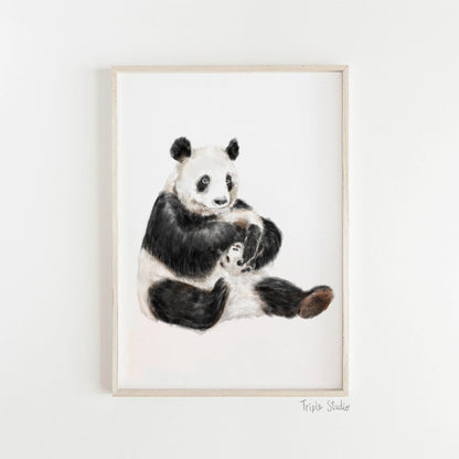 Panda Mom and Cub Art Print