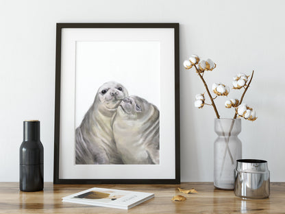 Seal with A Kiss Art Print:  Anniversary Gift for Animal Lovers