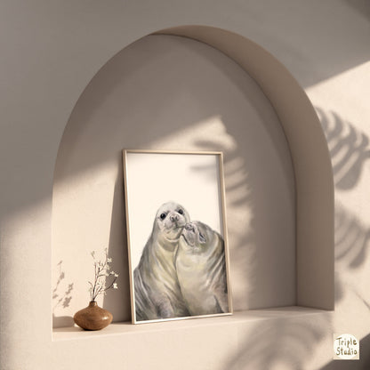 Seal with A Kiss Art Print:  Anniversary Gift for Animal Lovers