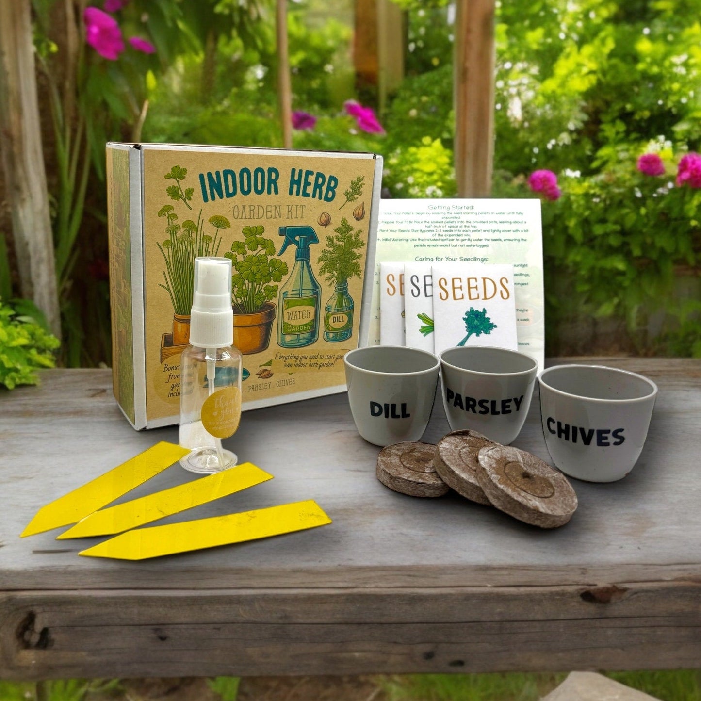 Kit - Indoor Herb Garden Starter Kit with Parsley, Chives, and Dill Seeds