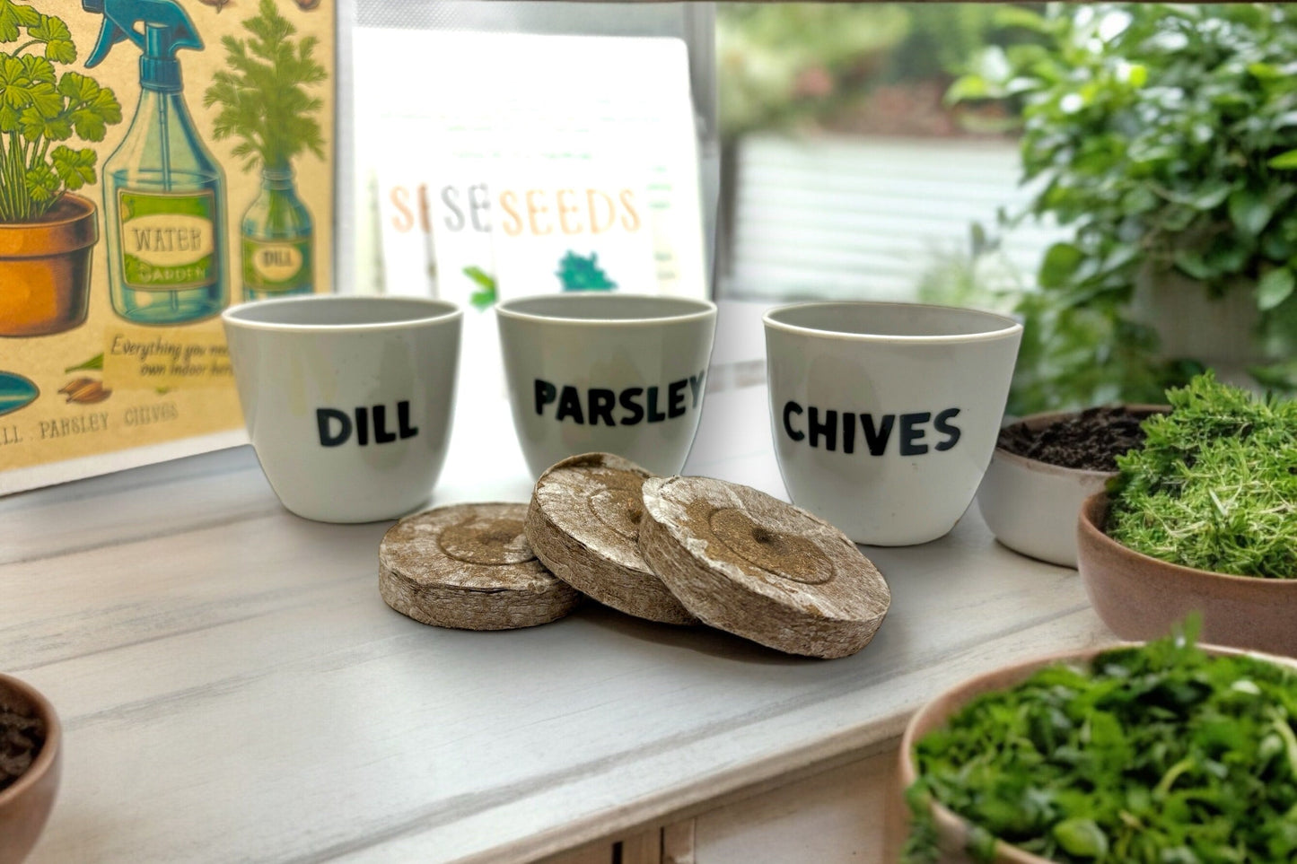 Kit - Indoor Herb Garden Starter Kit with Parsley, Chives, and Dill Seeds
