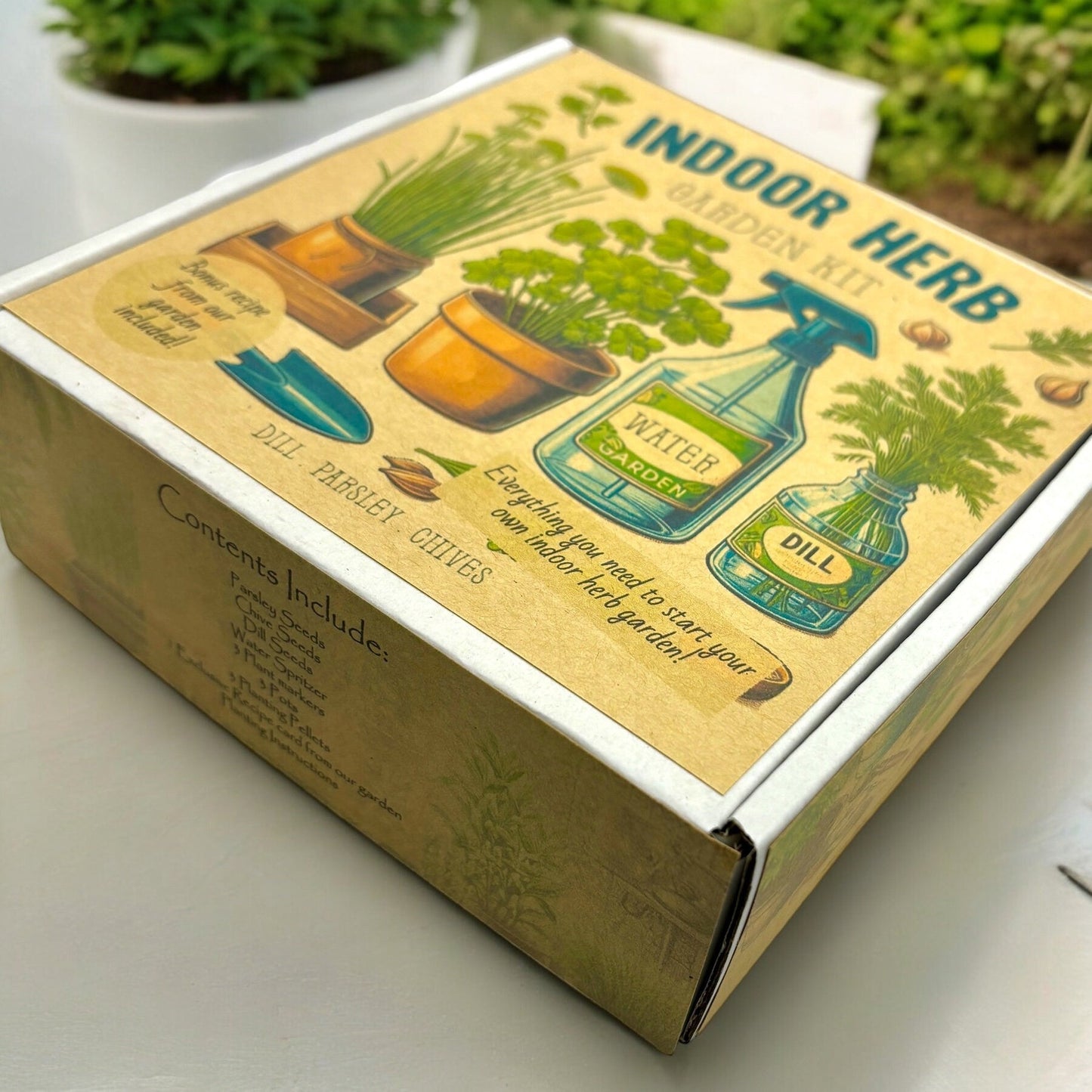 Kit - Indoor Herb Garden Starter Kit with Parsley, Chives, and Dill Seeds