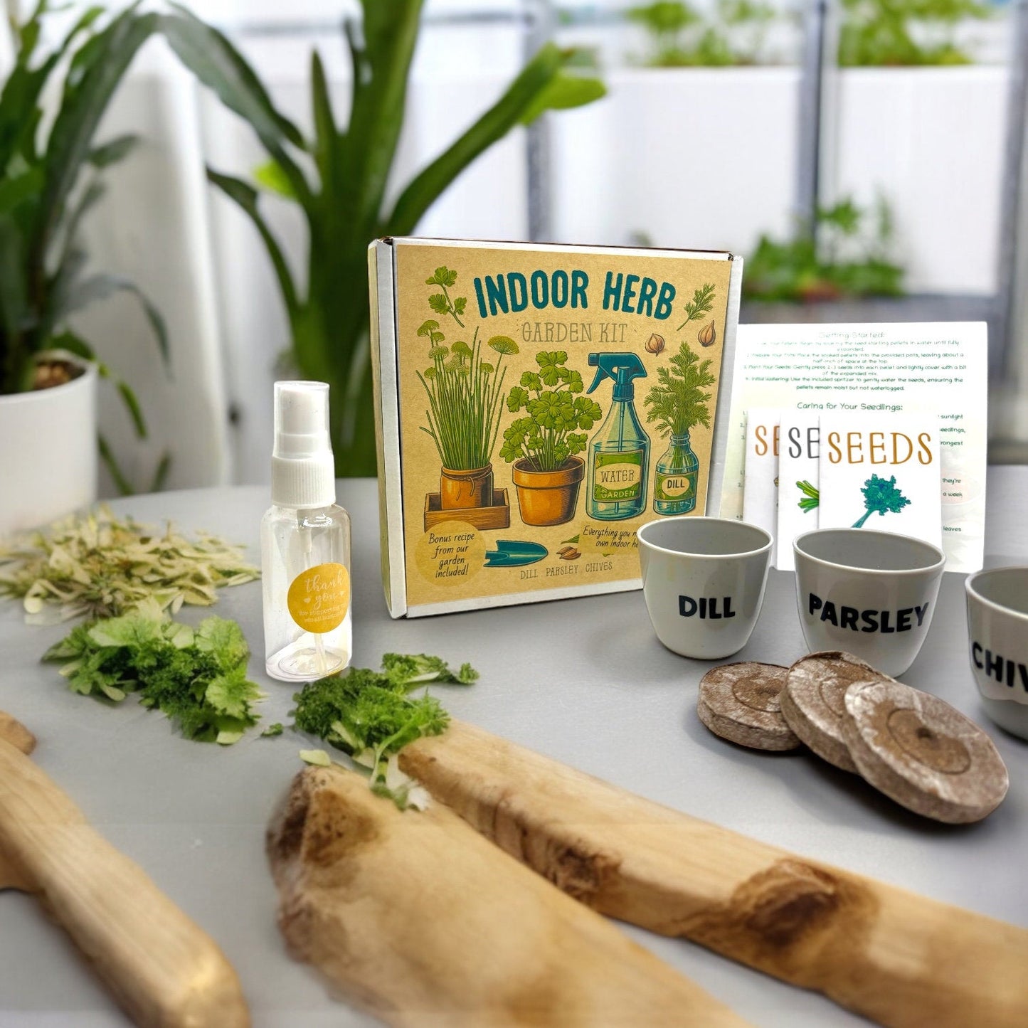 Kit - Indoor Herb Garden Starter Kit with Parsley, Chives, and Dill Seeds